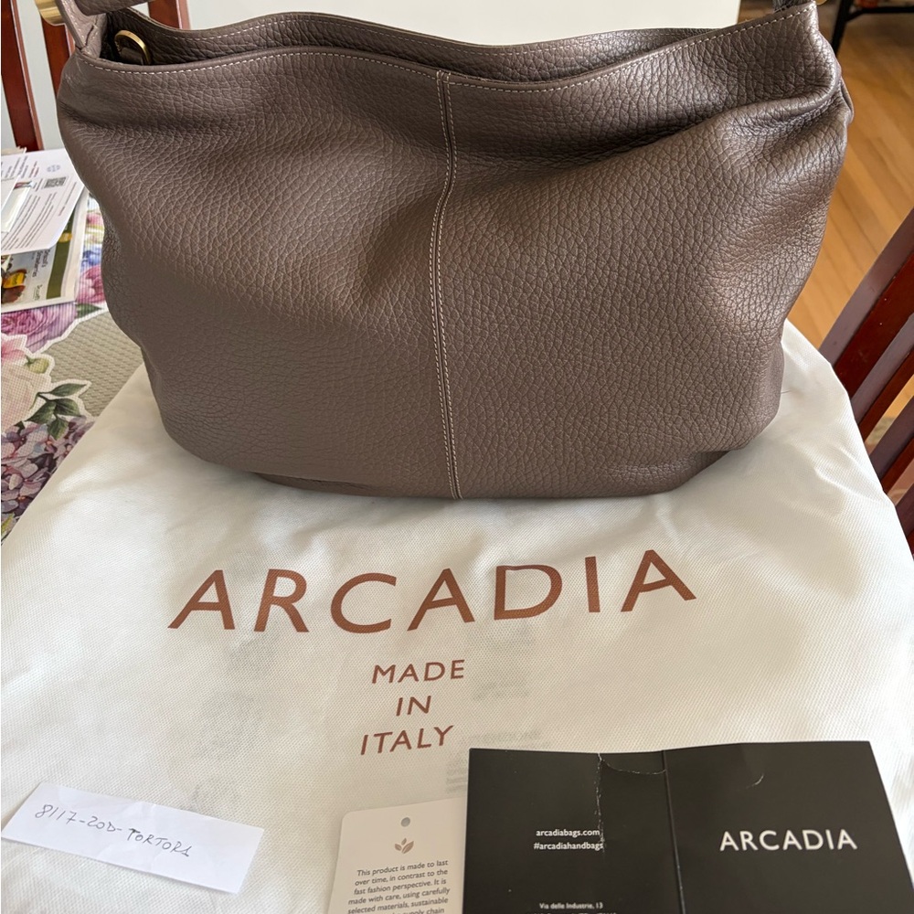 Arcadia Taupe Pebbled Leather Shoulder Hobo